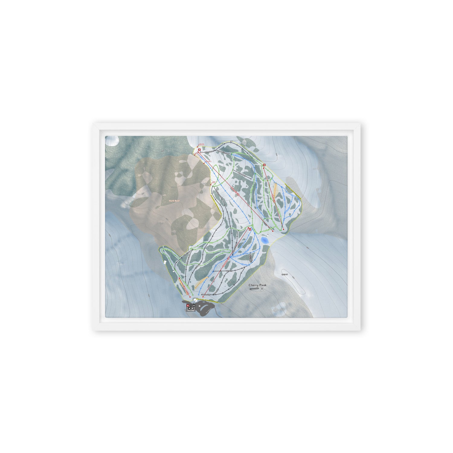 Cherry Peak, Utah Ski Resort Map Framed Canvas Wall Art