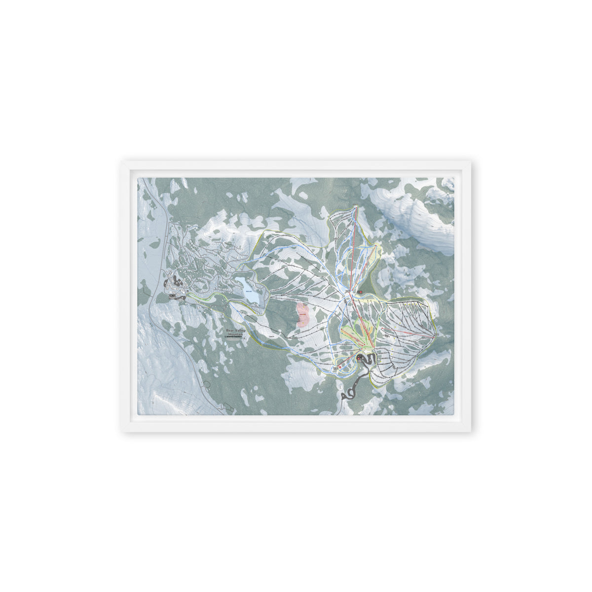 Bear Valley Mountain, California Ski Resort Map Framed Canvas Wall Art