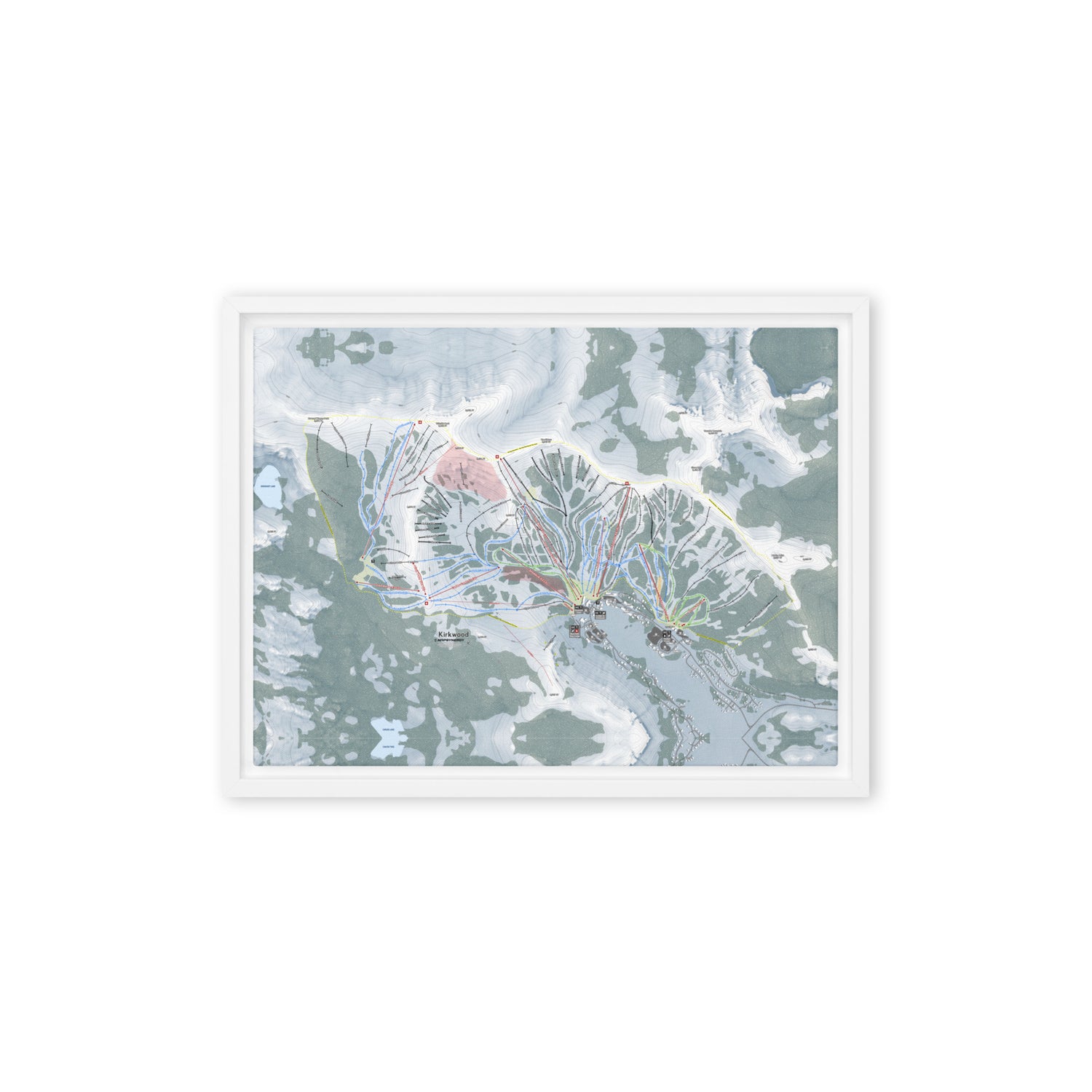 Kirkwood, California Ski Resort Map Framed Canvas Wall Art