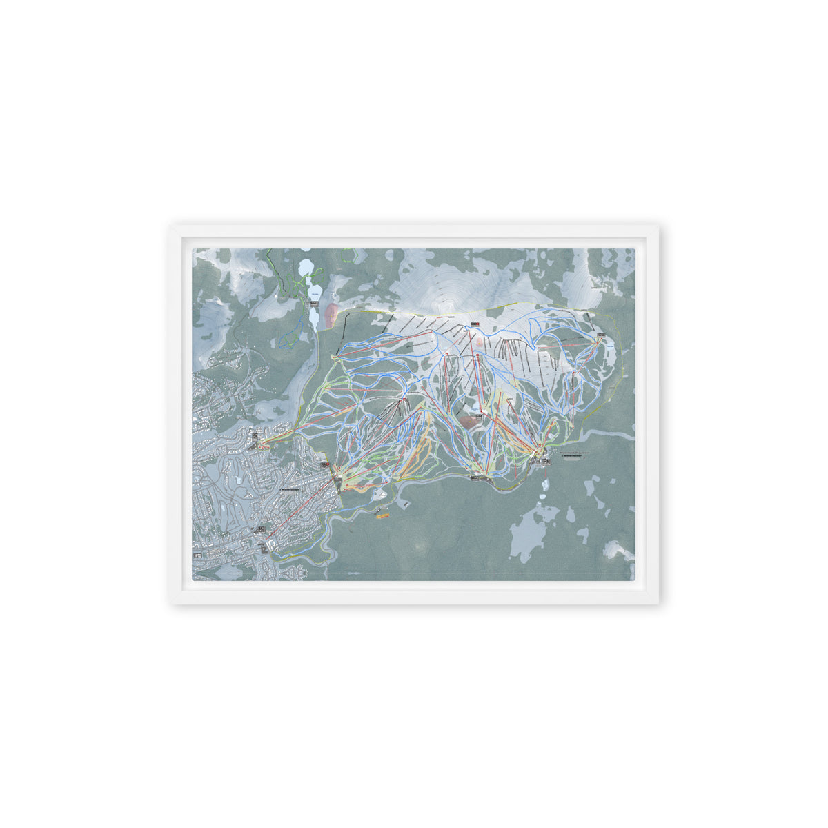 Mammoth Mountain, California Ski Resort Map Framed Canvas Wall Art
