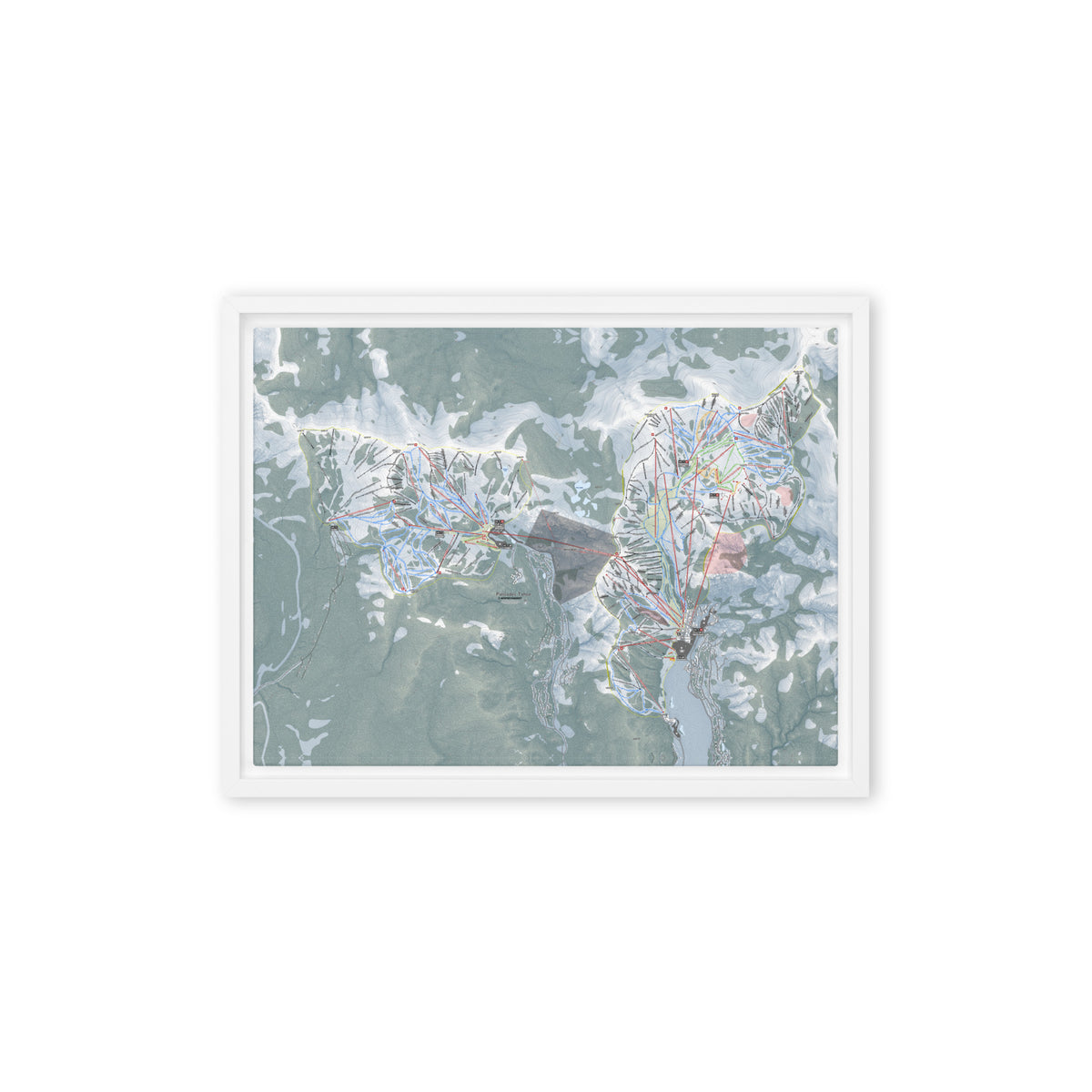 Palisades Tahoe, California Ski Resort Map Framed Canvas Wall Art