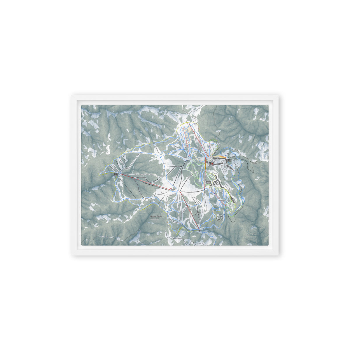 Bogus Basin, Idaho Ski Resort Map Framed Canvas Wall Art