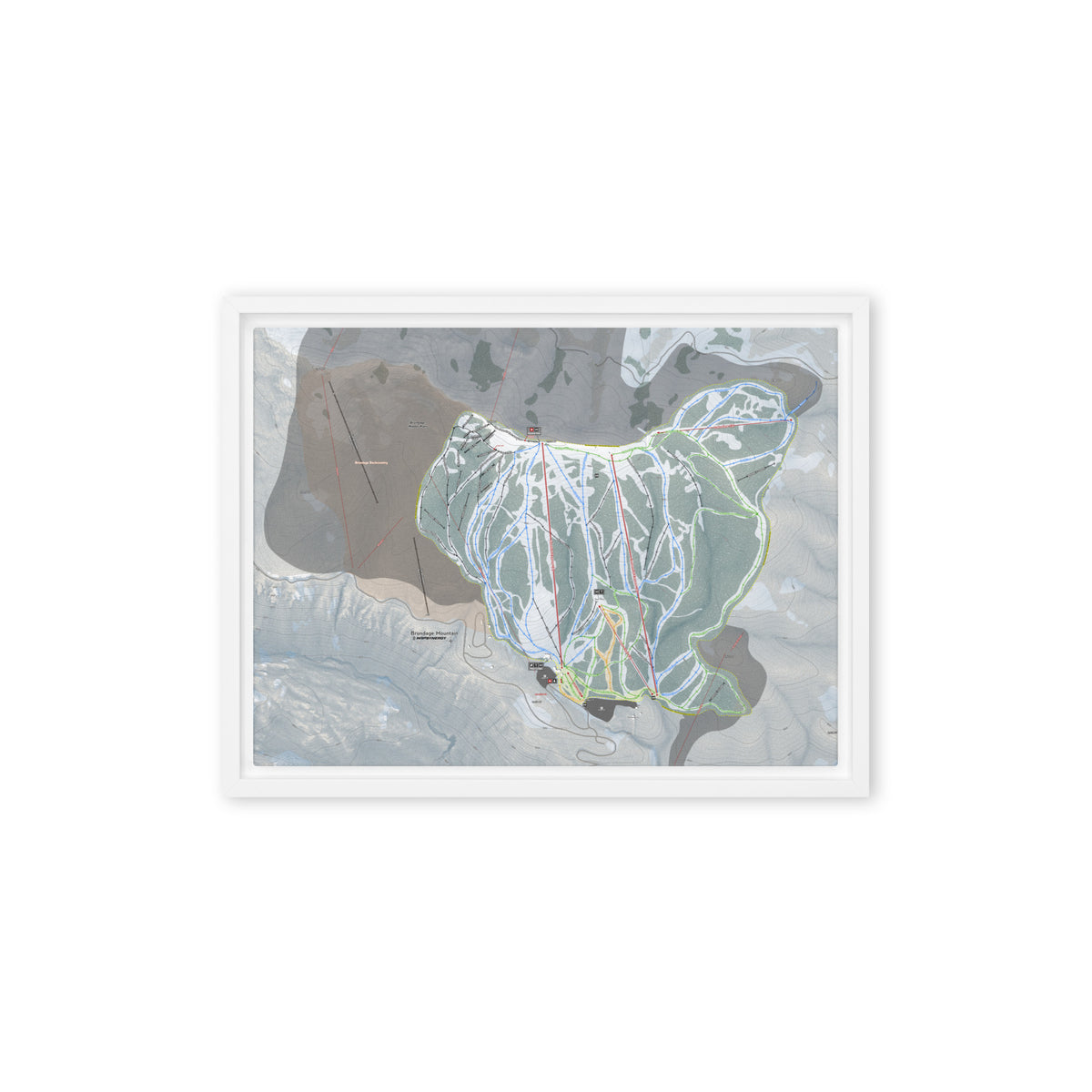Brundage Mountain, Idaho Ski Resort Map Framed Canvas Wall Art