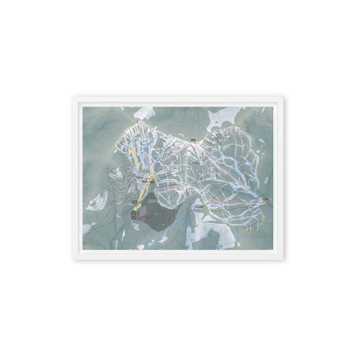 Schweitzer, Idaho Ski Resort Map Framed Canvas Wall Art