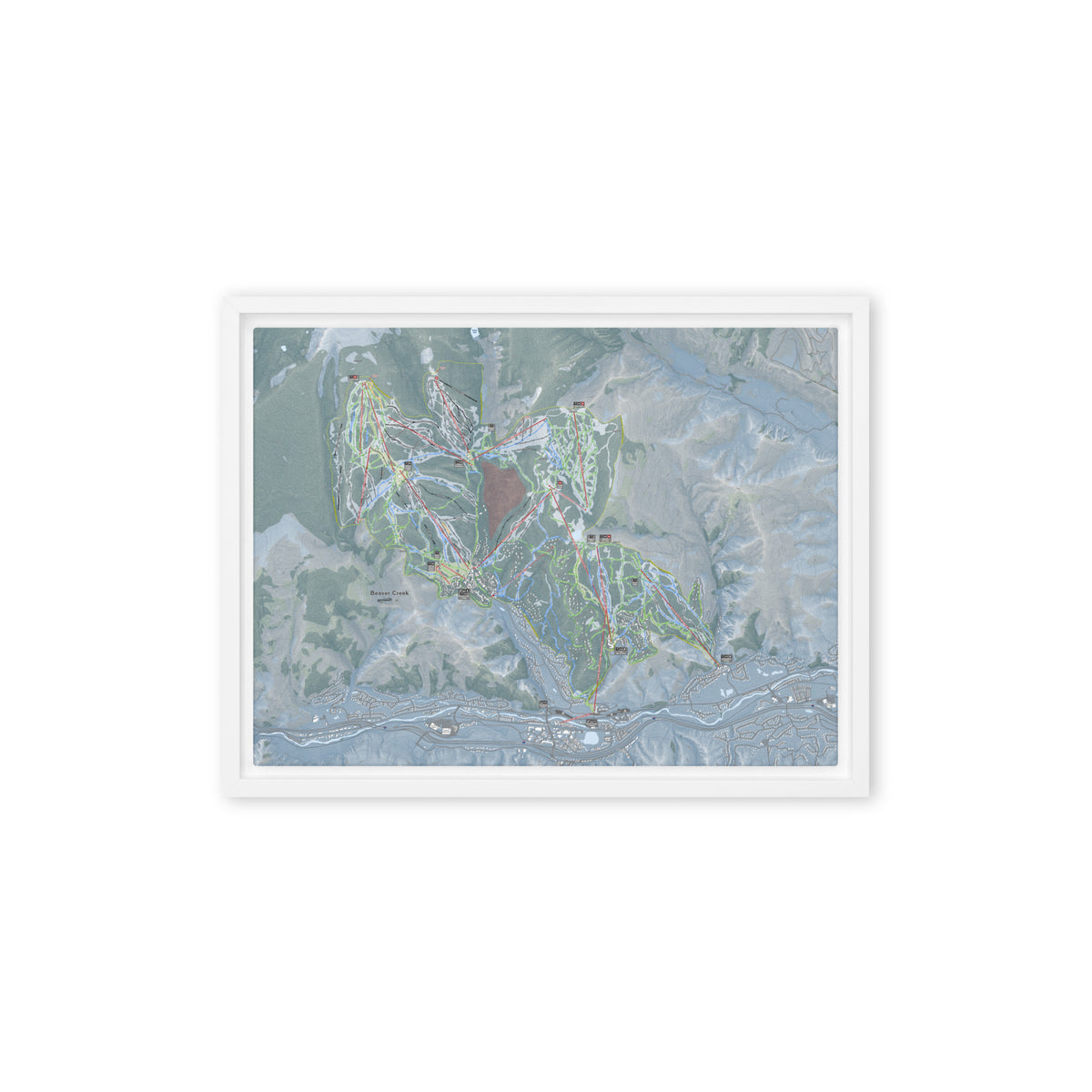 Beaver Creek, Colorado Ski Resort Map Framed Canvas Wall Art