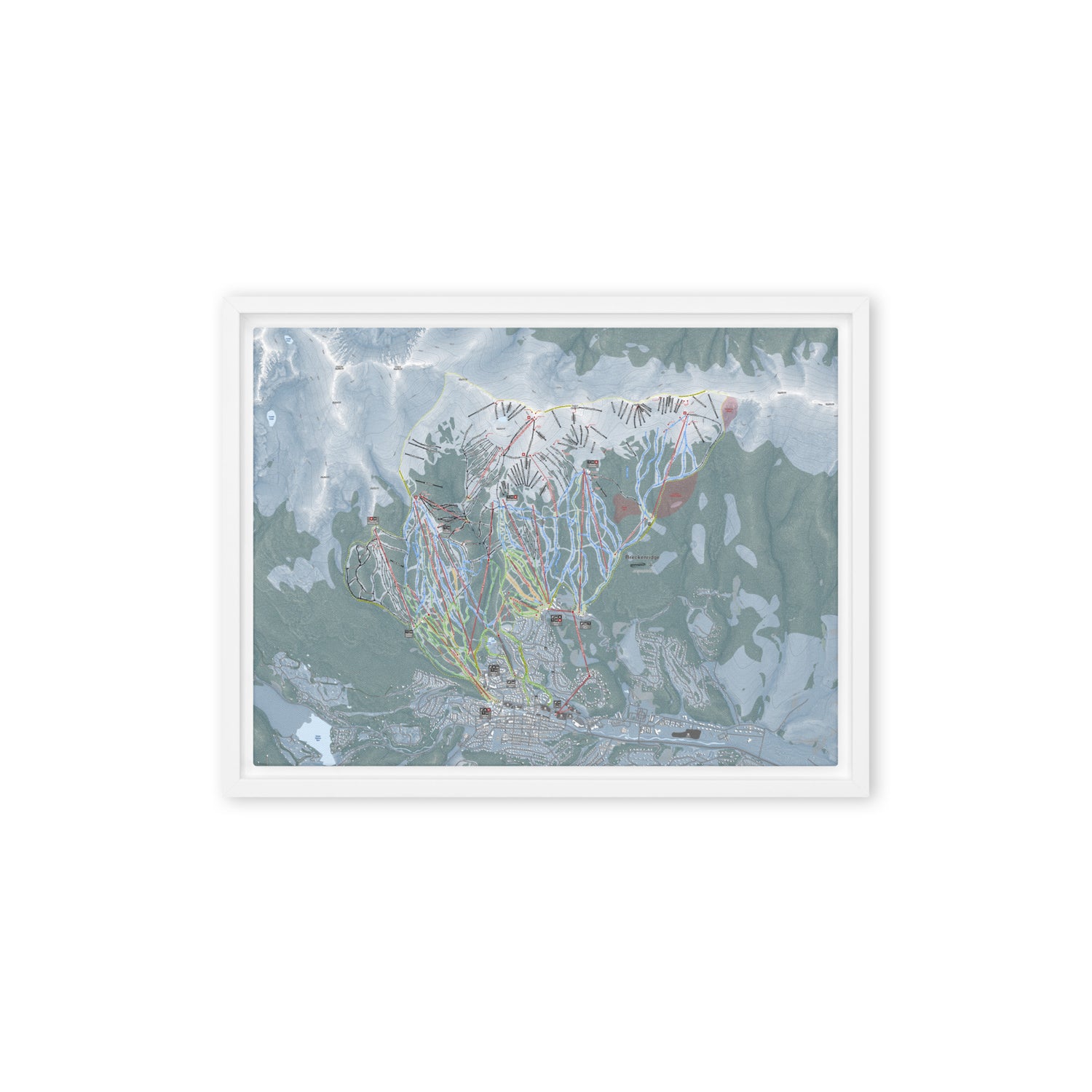 Breckenridge, Colorado Ski Resort Map Framed Canvas Wall Art