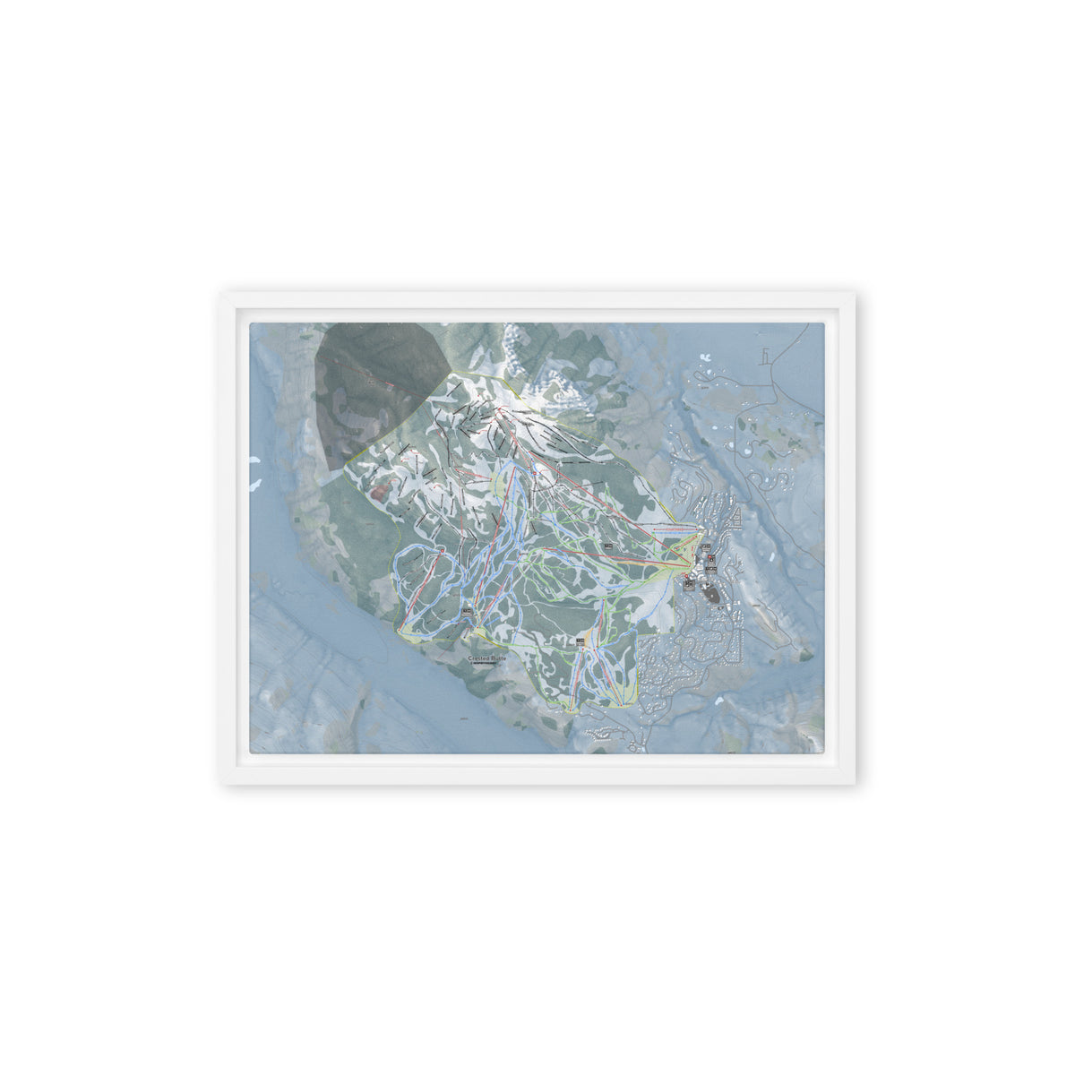 Crested Butte, Colorado Ski Resort Map Framed Canvas Wall Art