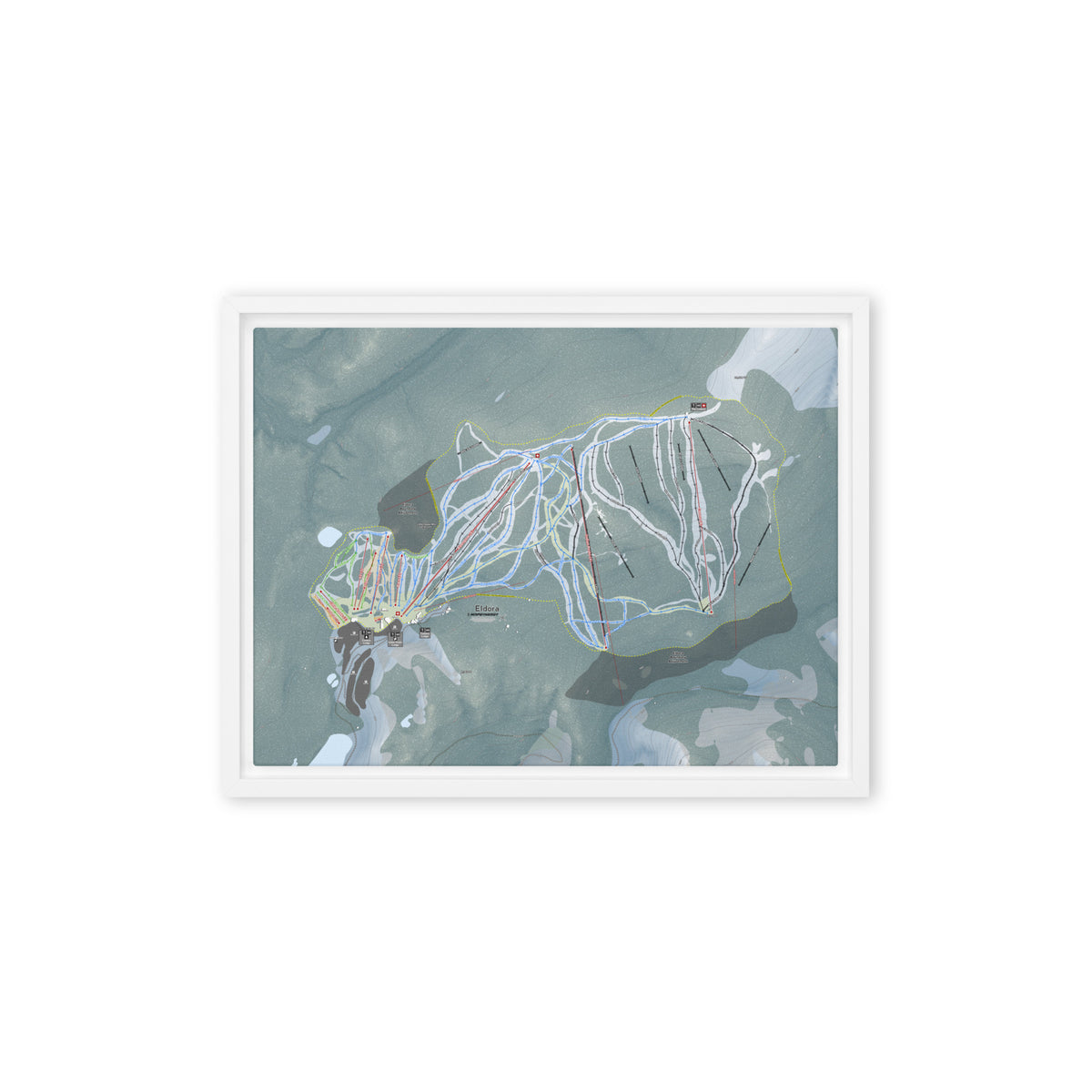 Eldora, Colorado Ski Resort Map Framed Canvas Wall Art