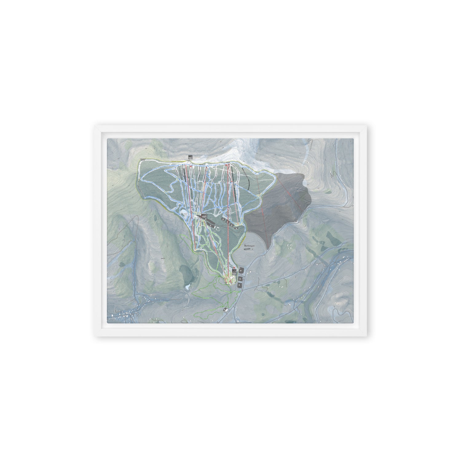 Belleayre, New York Ski Resort Map Framed Canvas Wall Art