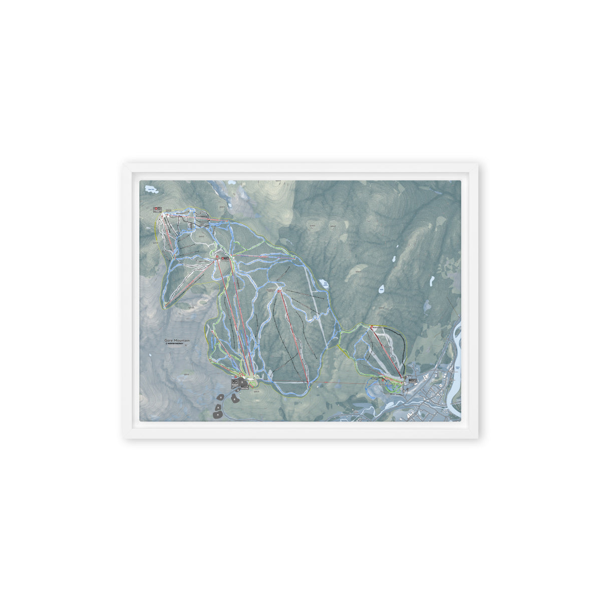 Gore Mountain, New York Ski Resort Map Framed Canvas Wall Art