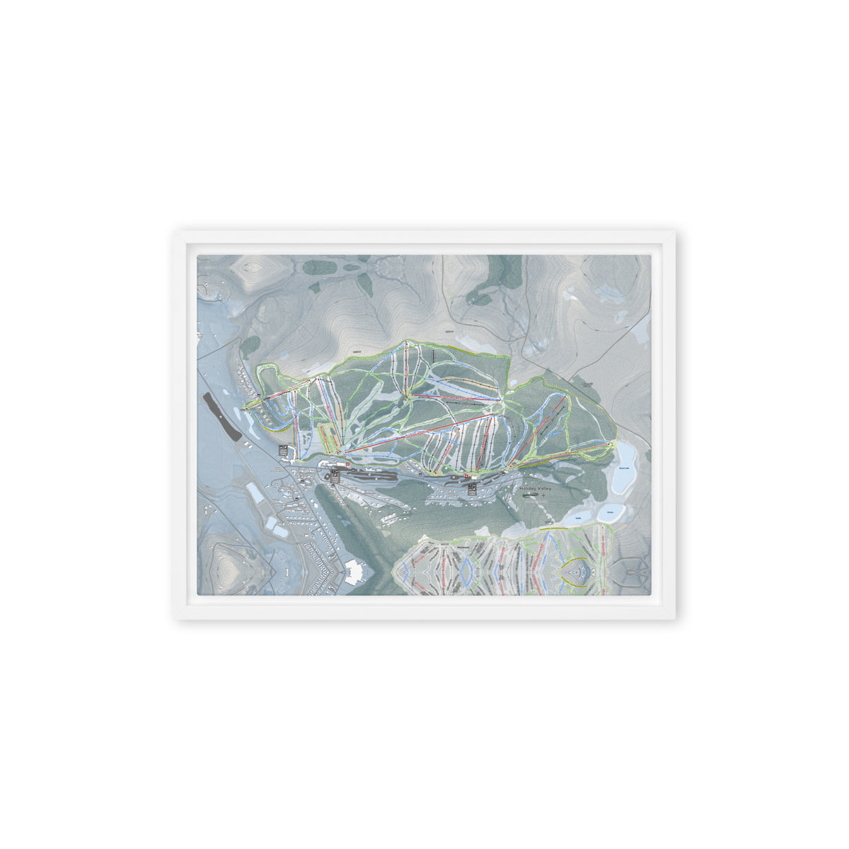 Holiday Valley, New York Ski Resort Map Framed Canvas Wall Art