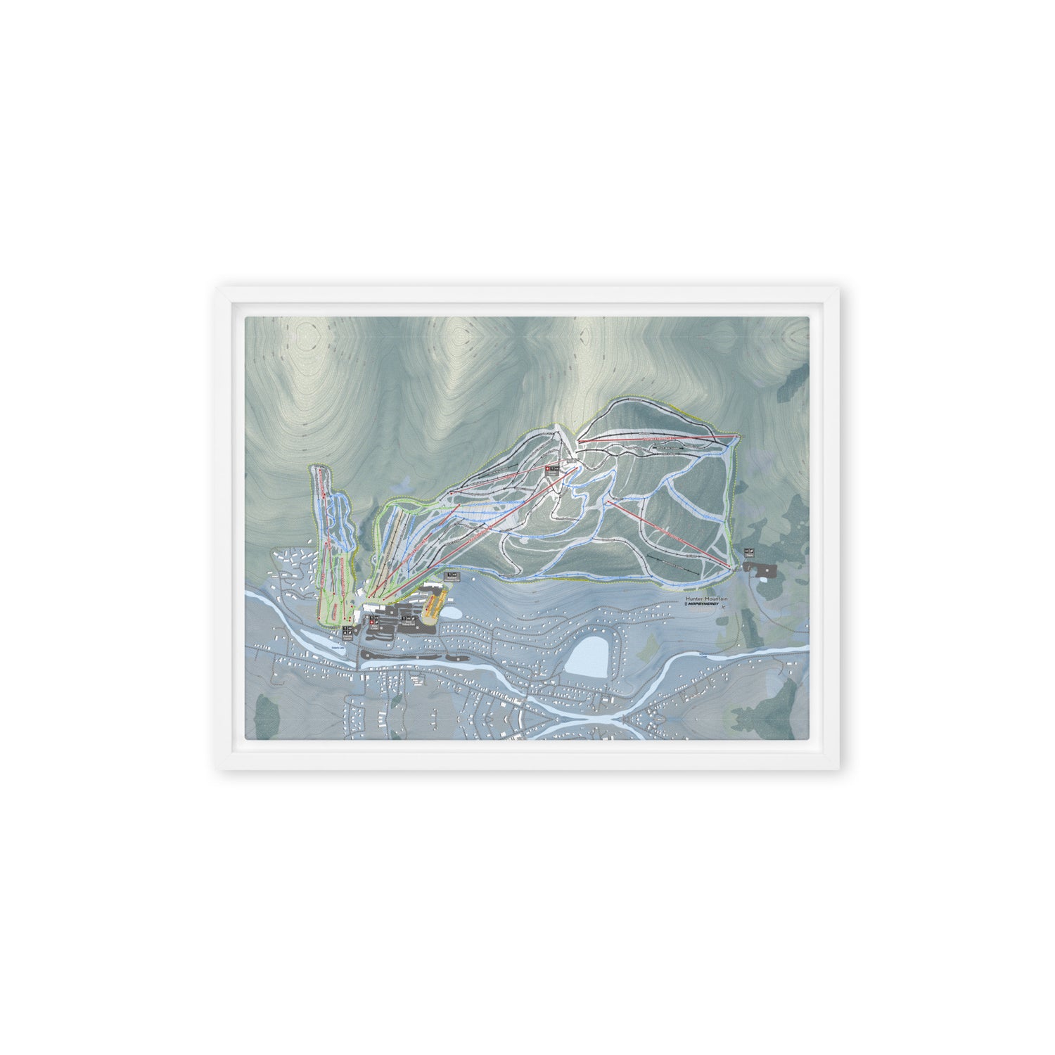 Hunter Mountain, New York Ski Resort Map Framed Canvas Wall Art