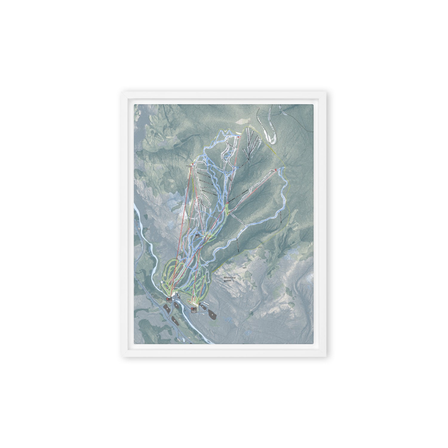 Whiteface Mountain, New York Ski Resort Map Framed Canvas Wall Art