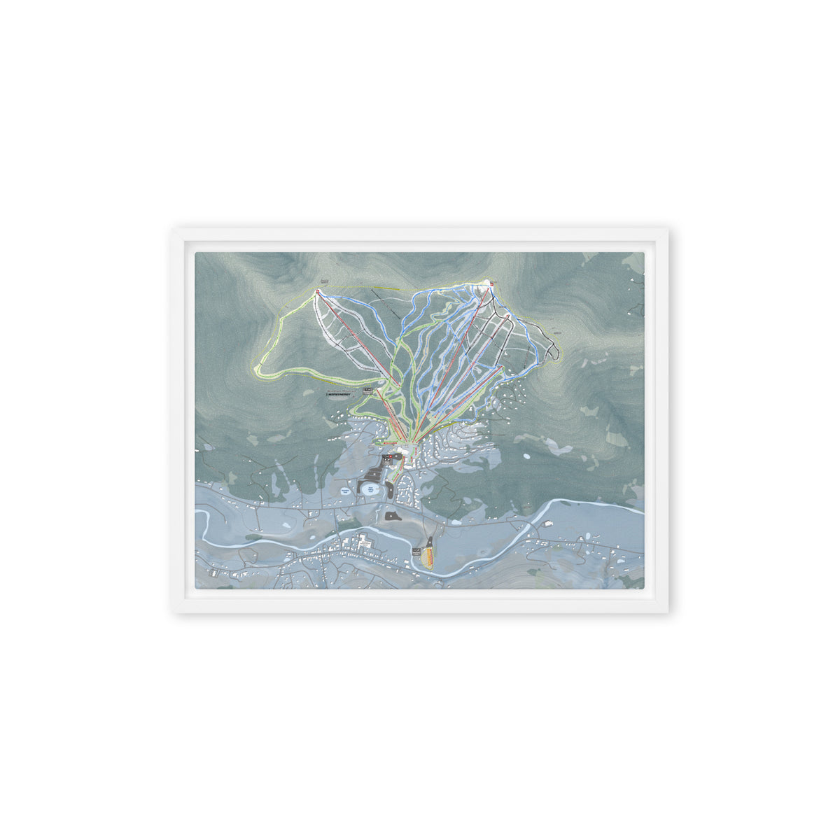 Windham Mountain, New York Ski Resort Map Framed Canvas Wall Art