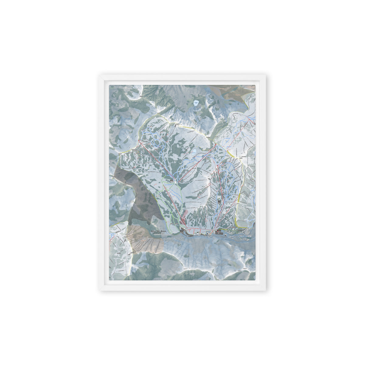 Alta, Utah Ski Resort Map Framed Canvas Wall Art