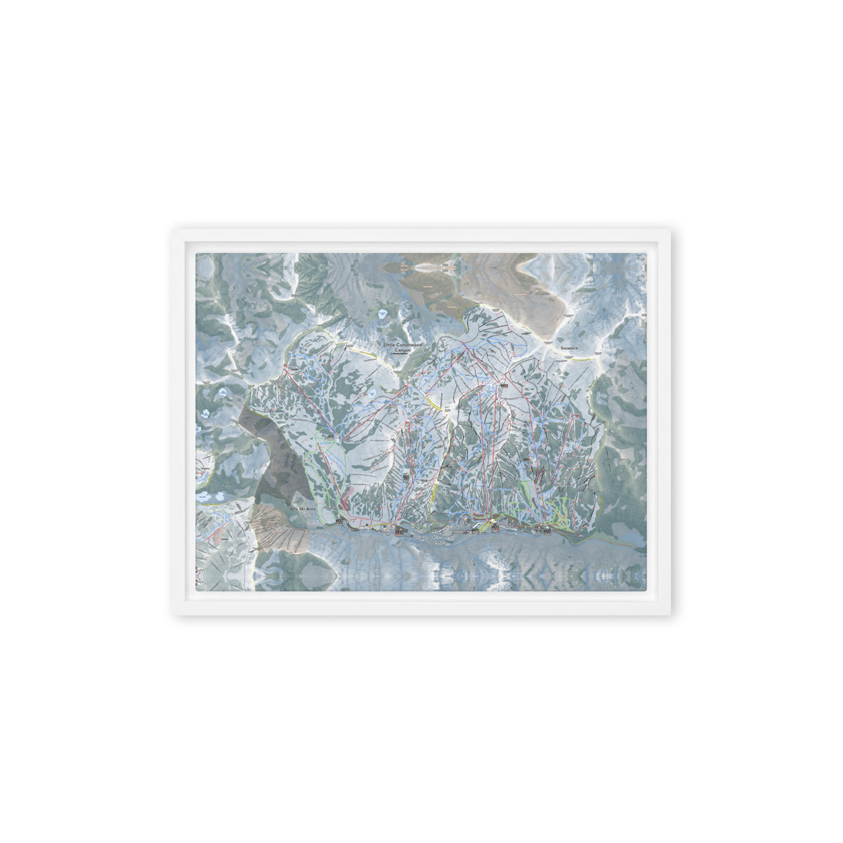 Little Cottonwood Canyon, Utah Ski Resort Map Framed Canvas Wall Art