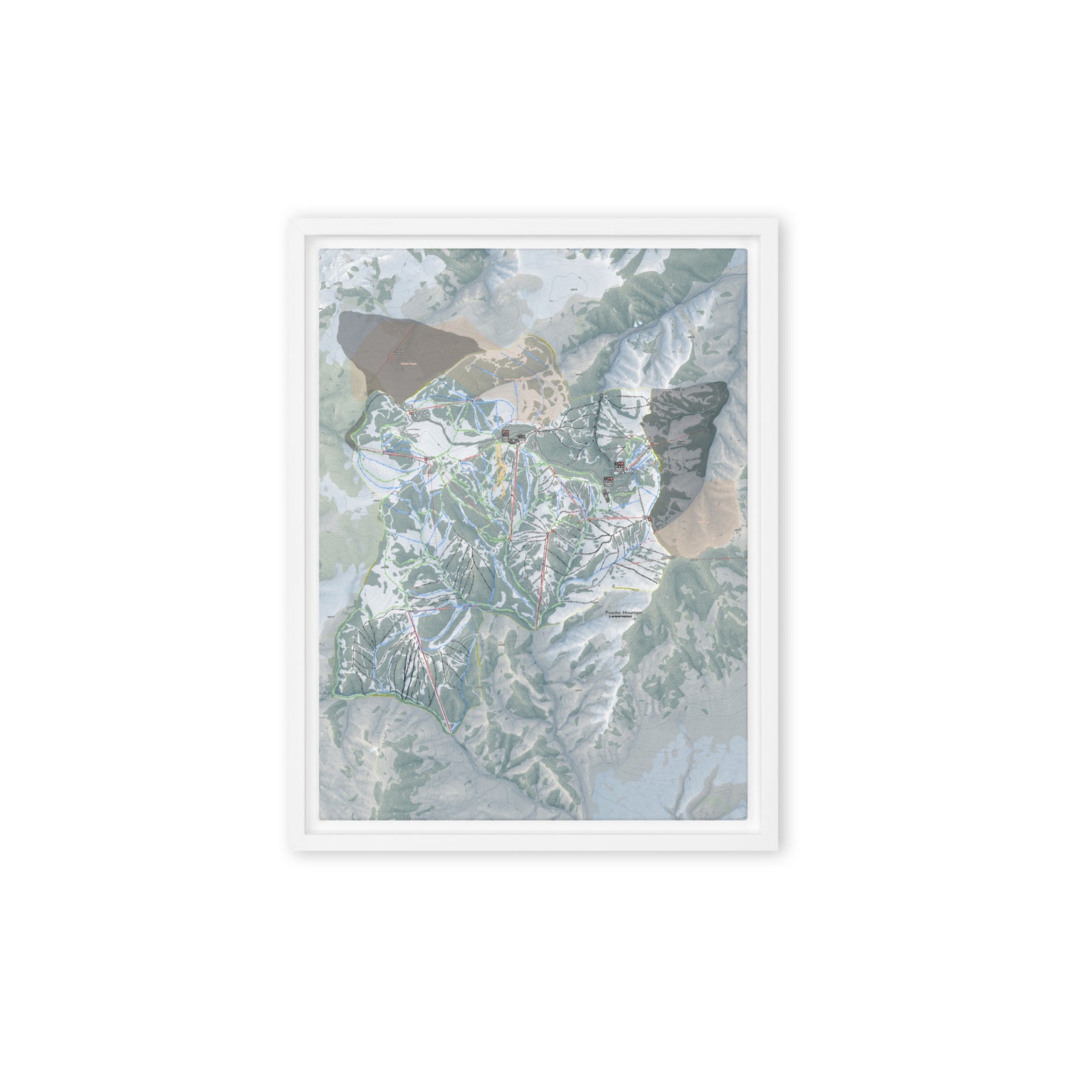 Powder Mountain, Utah Ski Resort Map Framed Canvas Wall Art