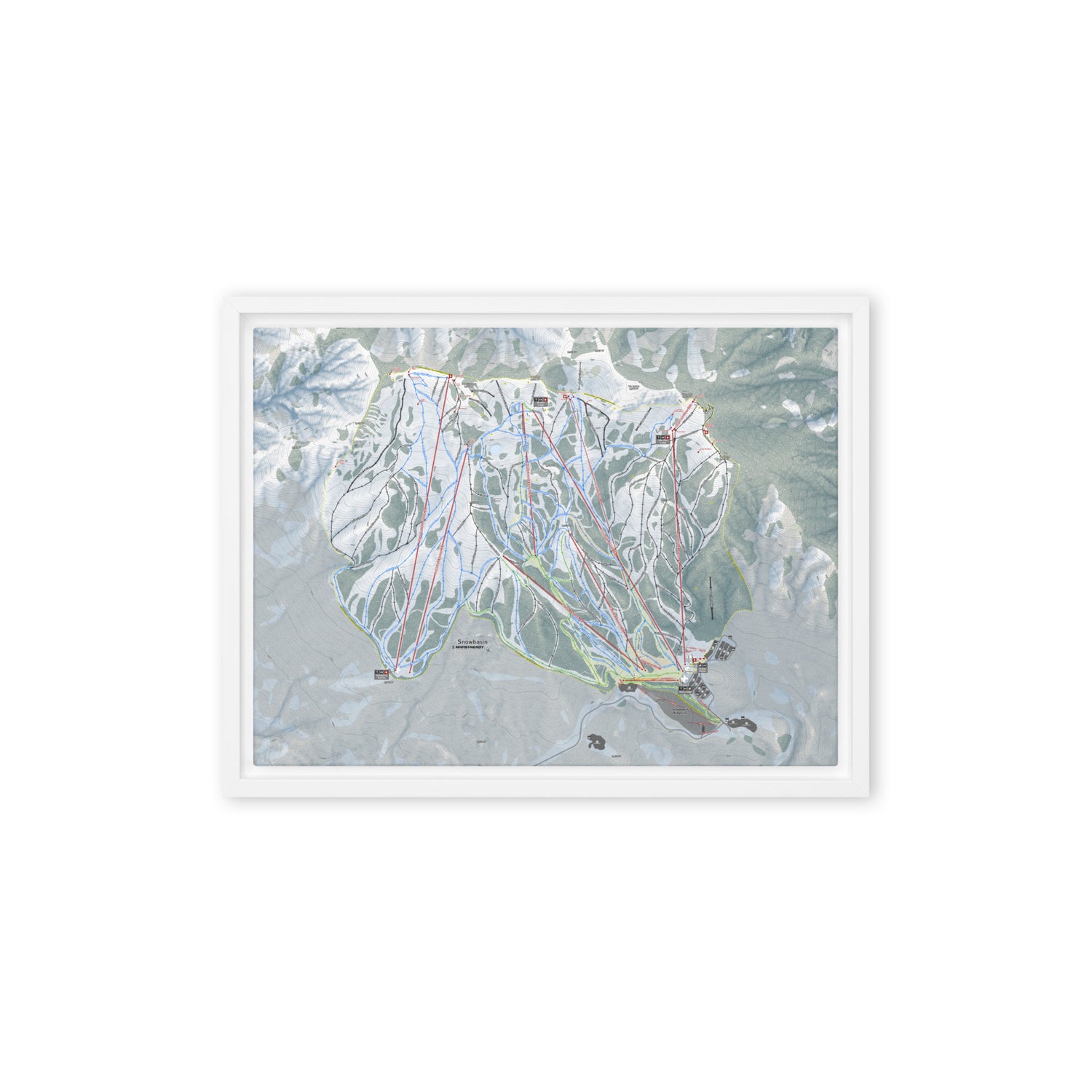 Snowbasin, Utah Ski Resort Map Framed Canvas Wall Art
