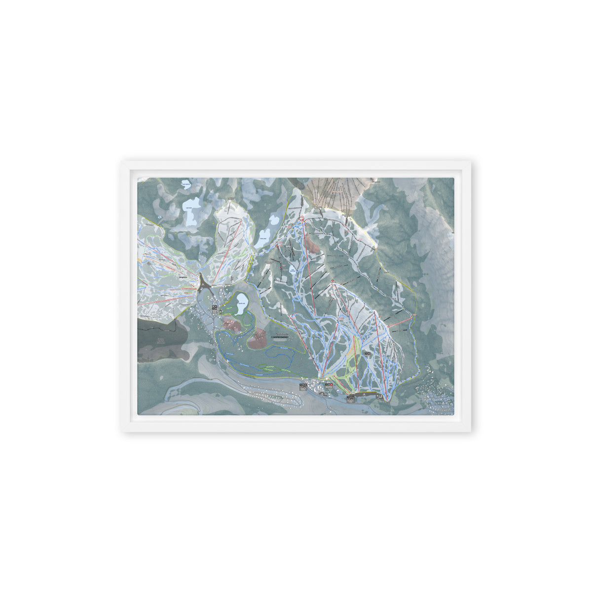 Solitude, Utah Ski Resort Map Framed Canvas Wall Art