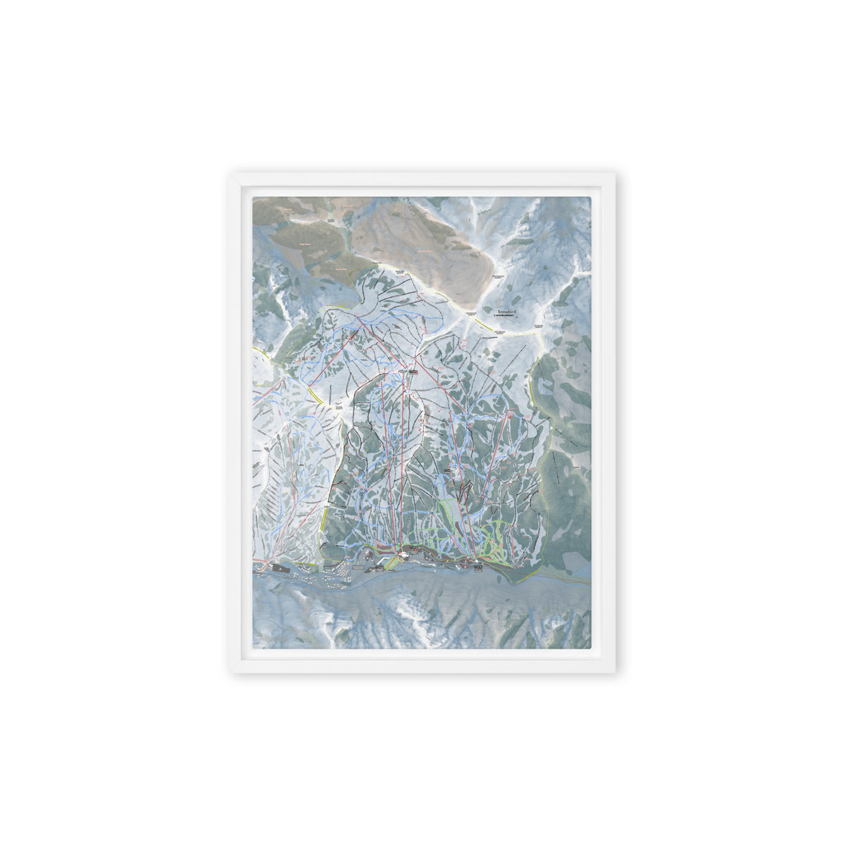 Snowbird, Utah Ski Resort Map Framed Canvas Wall Art