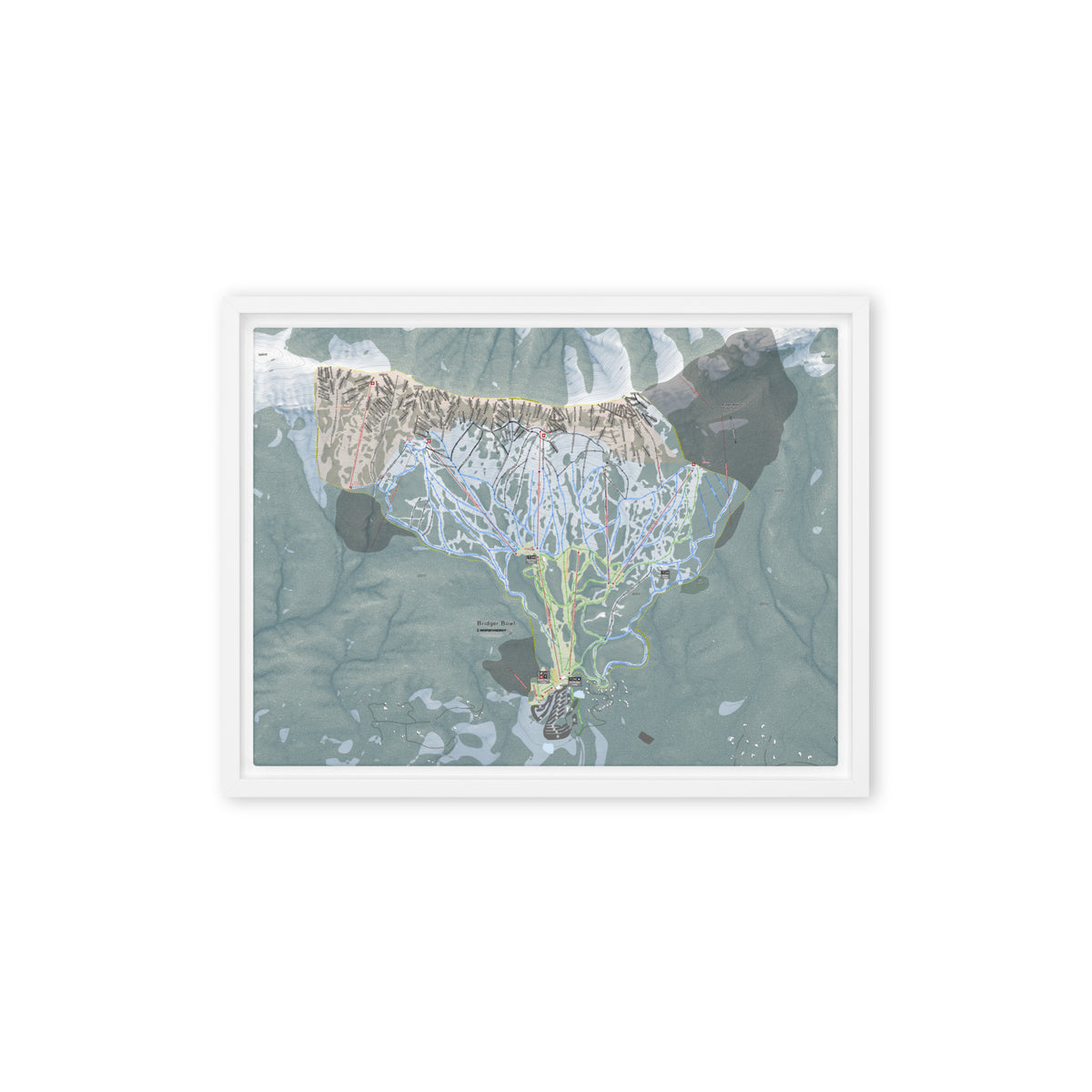 Bridger Bowl, Montana Ski Resort Map Framed Canvas Wall Art