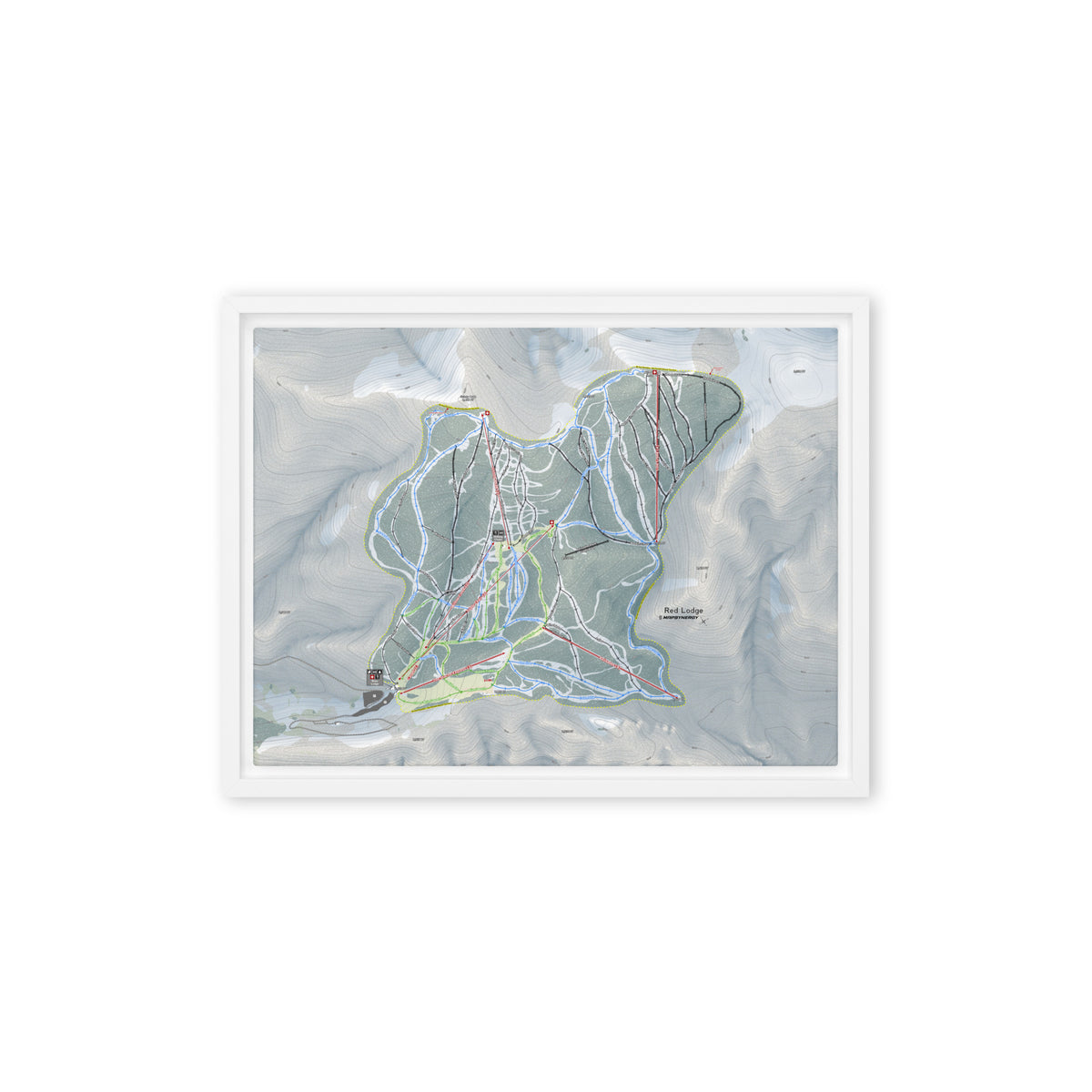 Red Lodge, Montana Ski Resort Map Framed Canvas Wall Art