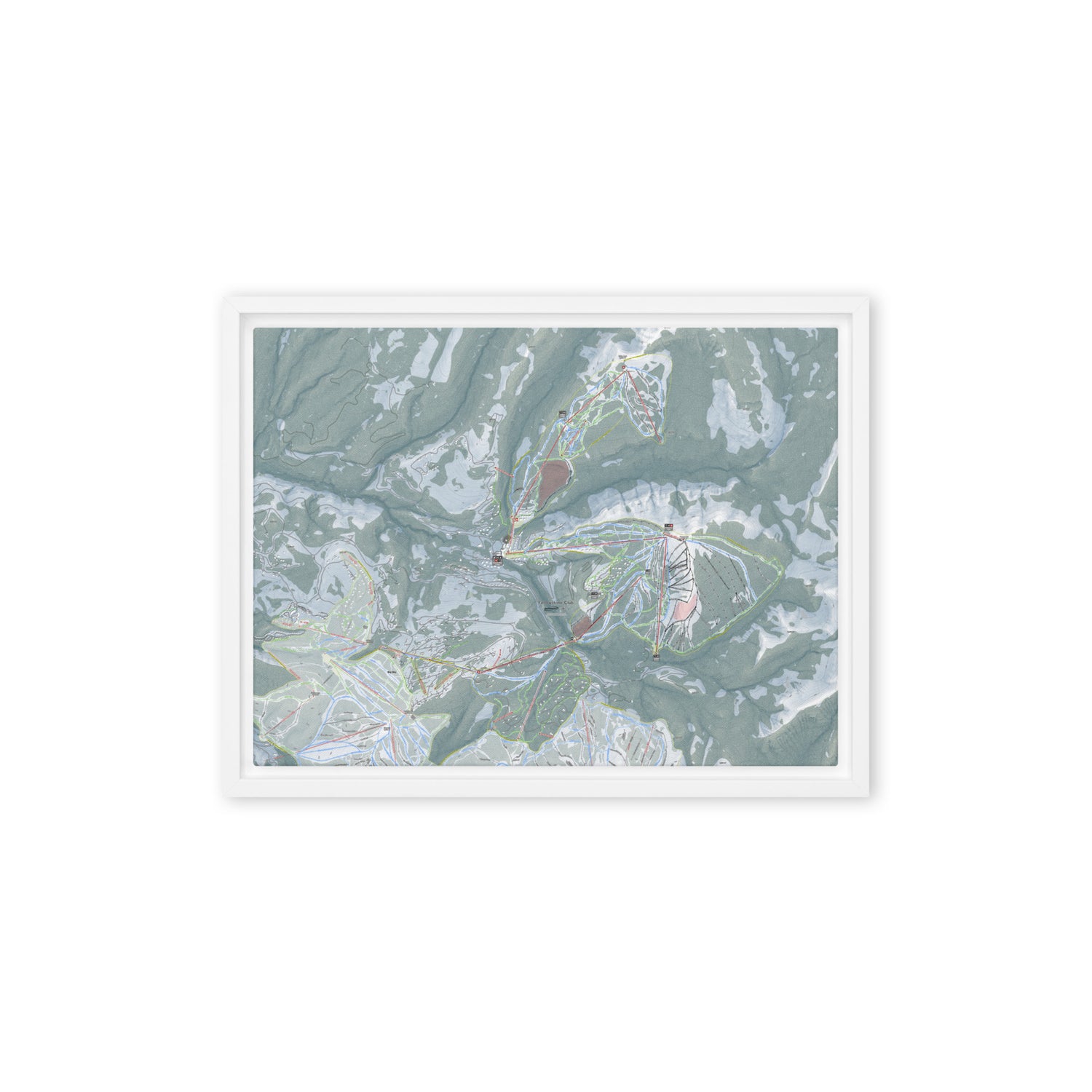 Yellowstone Club, Montana Ski Resort Map Framed Canvas Wall Art