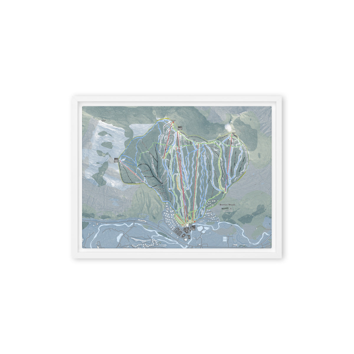 Bretton Woods, New Hampshire Ski Resort Map Framed Canvas Wall Art