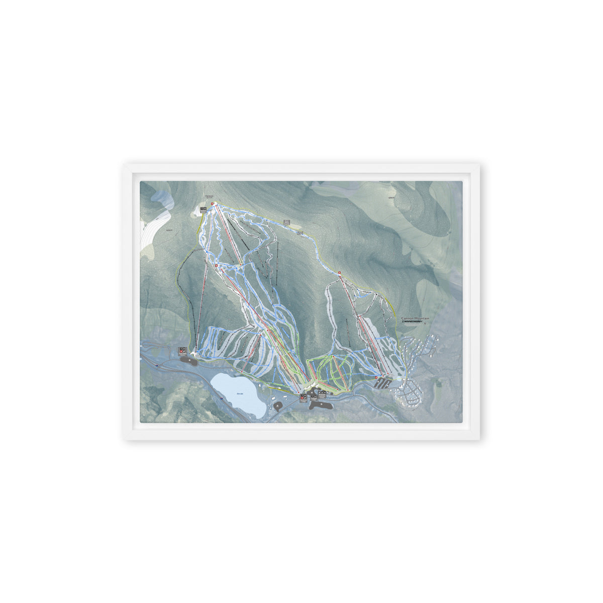 Cannon Mountain, New Hampshire Ski Resort Map Framed Canvas Wall Art