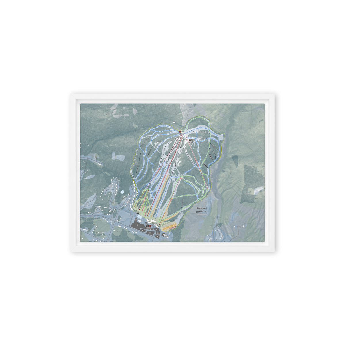 Cranmore Mountain, New Hampshire Ski Resort Map Framed Canvas Wall Art