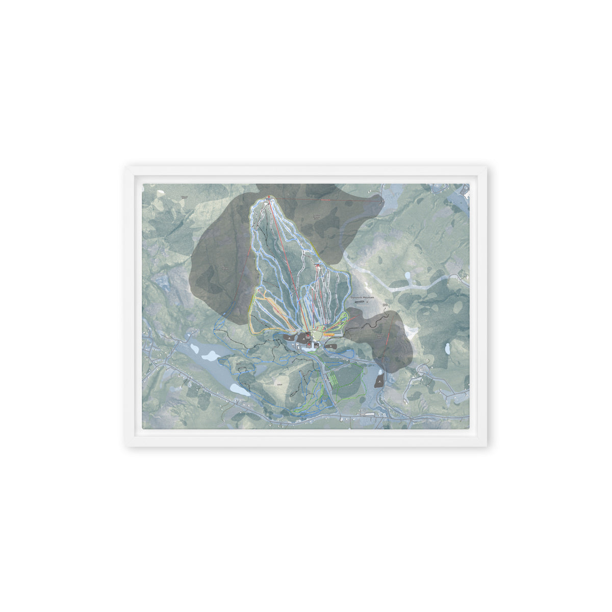Gunstock Mountain, New Hampshire Ski Resort Map Framed Canvas Wall Art