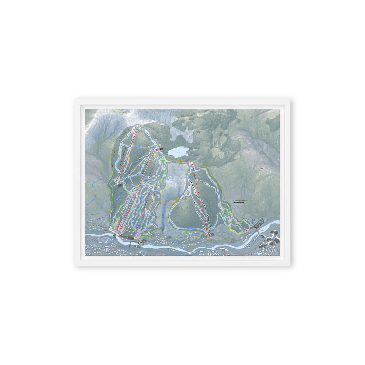 Loon Mountain, New Hampshire Ski Resort Map Framed Canvas Wall Art