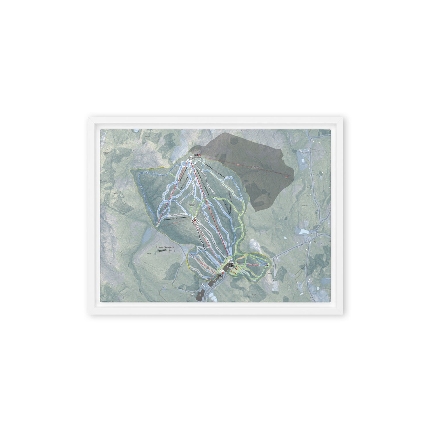 Mount Sunapee, New Hampshire Ski Resort Map Framed Canvas Wall Art