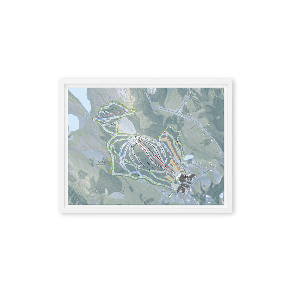 Pats Peak, New Hampshire Ski Resort Map Framed Canvas Wall Art