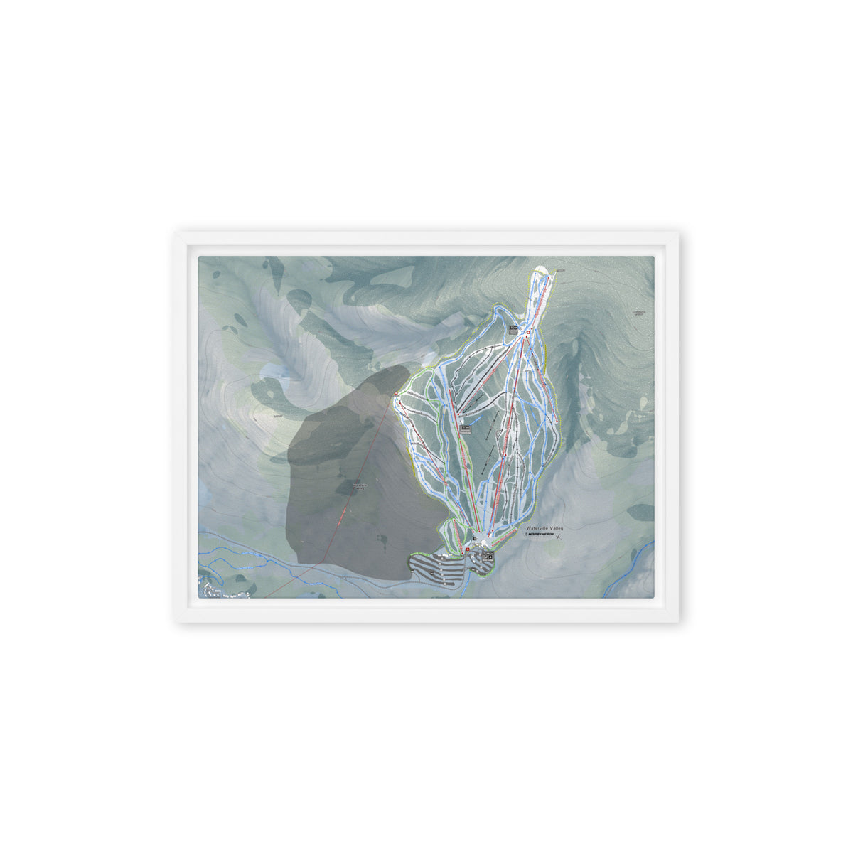 Waterville Valley, New Hampshire Ski Resort Map Framed Canvas Wall Art