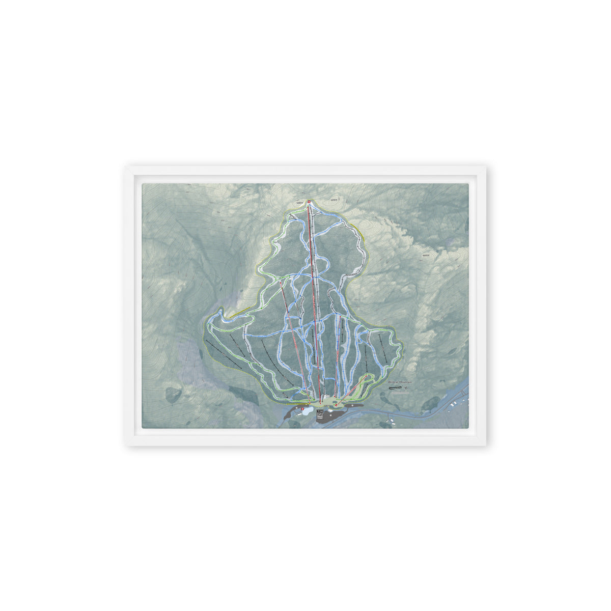 Wildcat Mountain, New Hampshire Ski Resort Map Framed Canvas Wall Art
