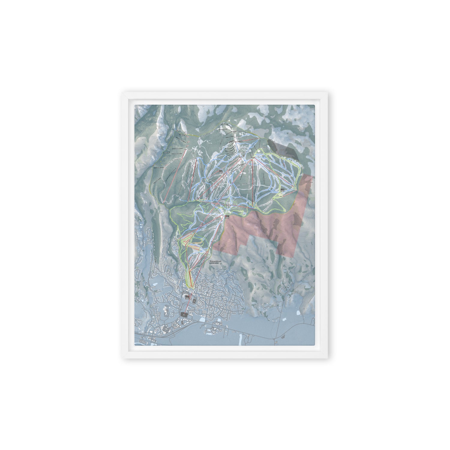Steamboat, Colorado Ski Resort Map Framed Canvas Wall Art