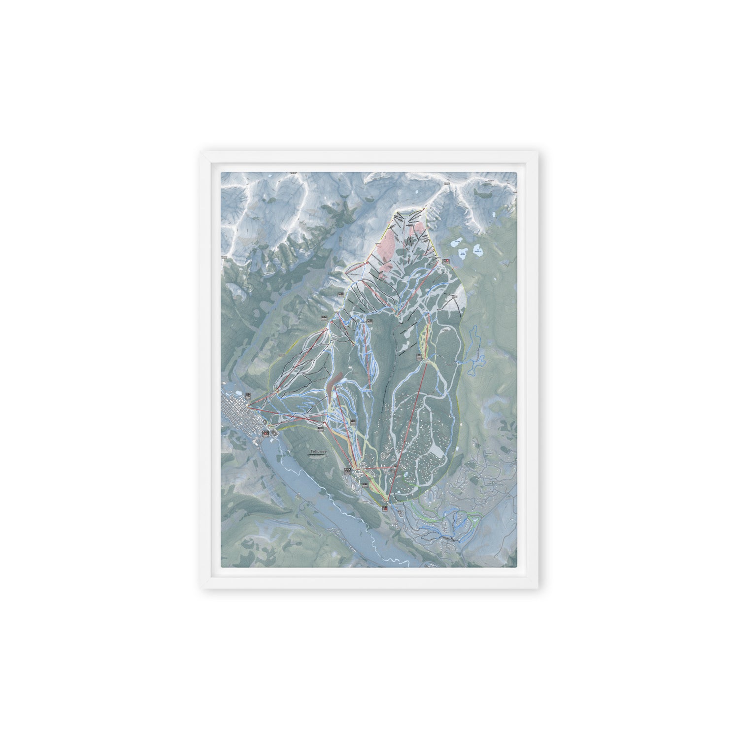 Telluride, Colorado Ski Resort Map Framed Canvas Wall Art