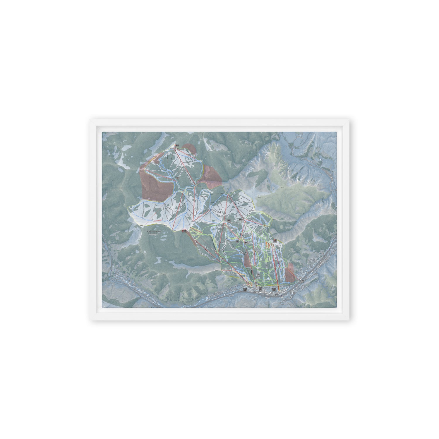 Vail, Colorado Ski Resort Map Framed Canvas Wall Art