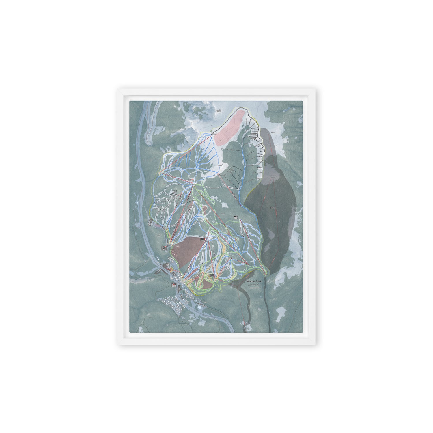 Winter Park, Colorado Ski Resort Map Framed Canvas Wall Art