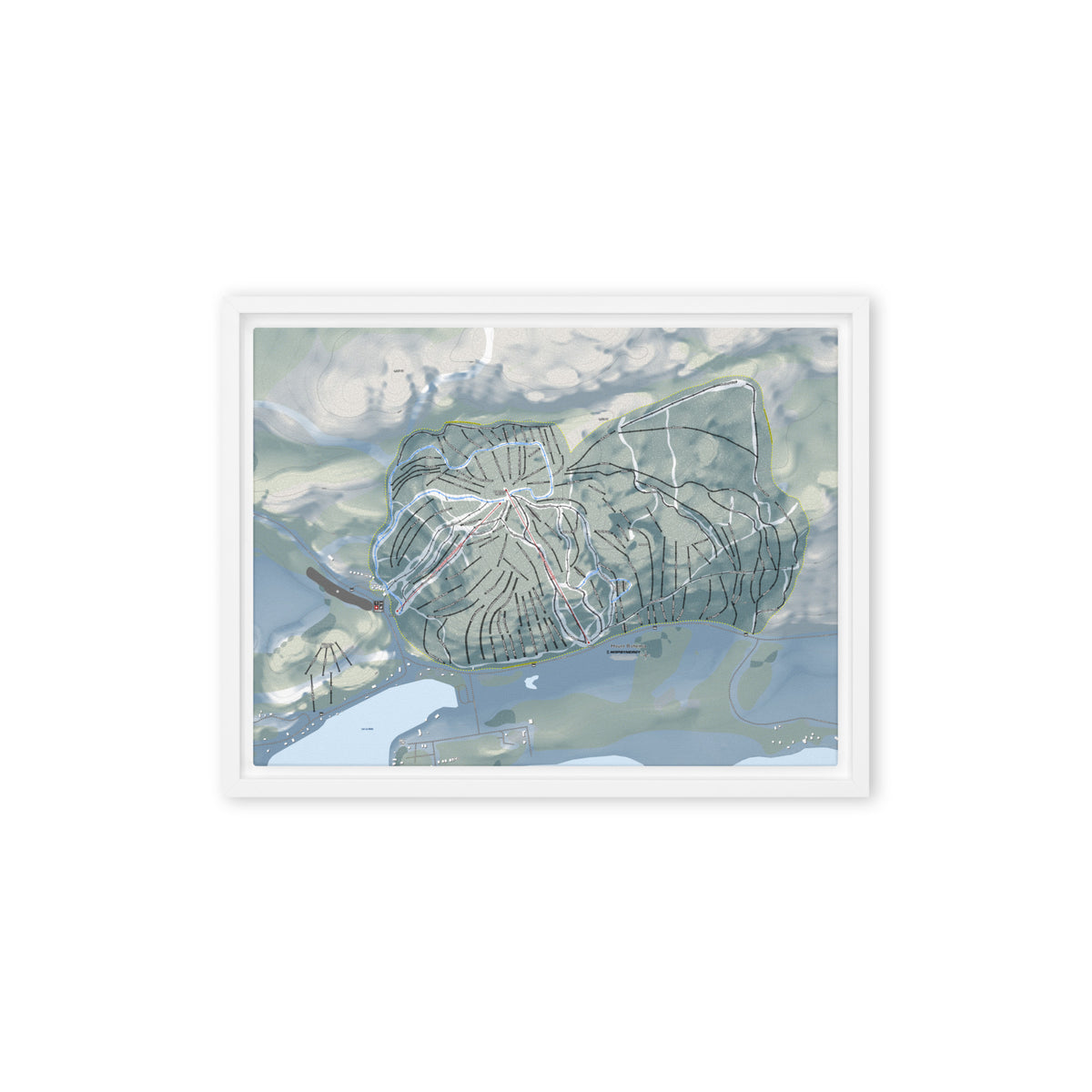 Mount Bohemia, Michigan Ski Resort Map Framed Canvas Wall Art