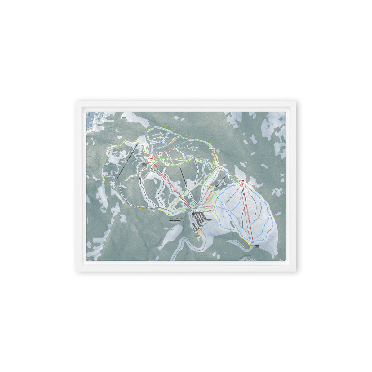 Sierra At Tahoe, California Ski Resort Map Framed Canvas Wall Art