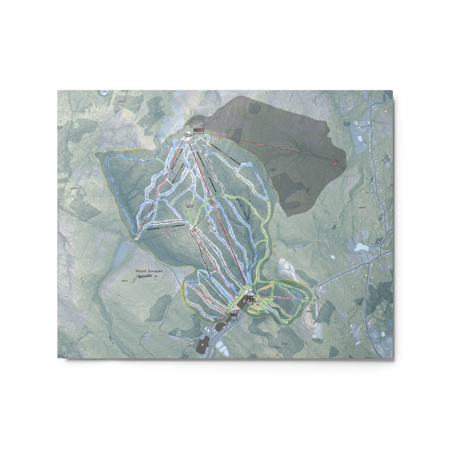 Mount Sunapee, New Hampshire Ski Resort Map Metal Wall Art