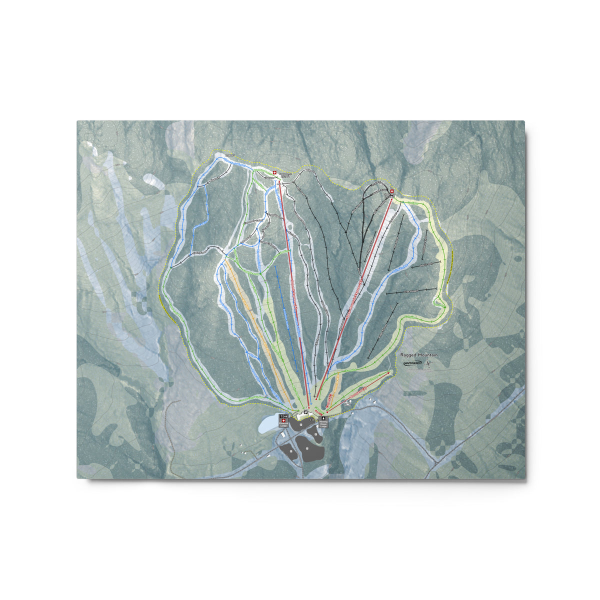 Ragged Mountain, New Hampshire Ski Resort Map Metal Wall Art