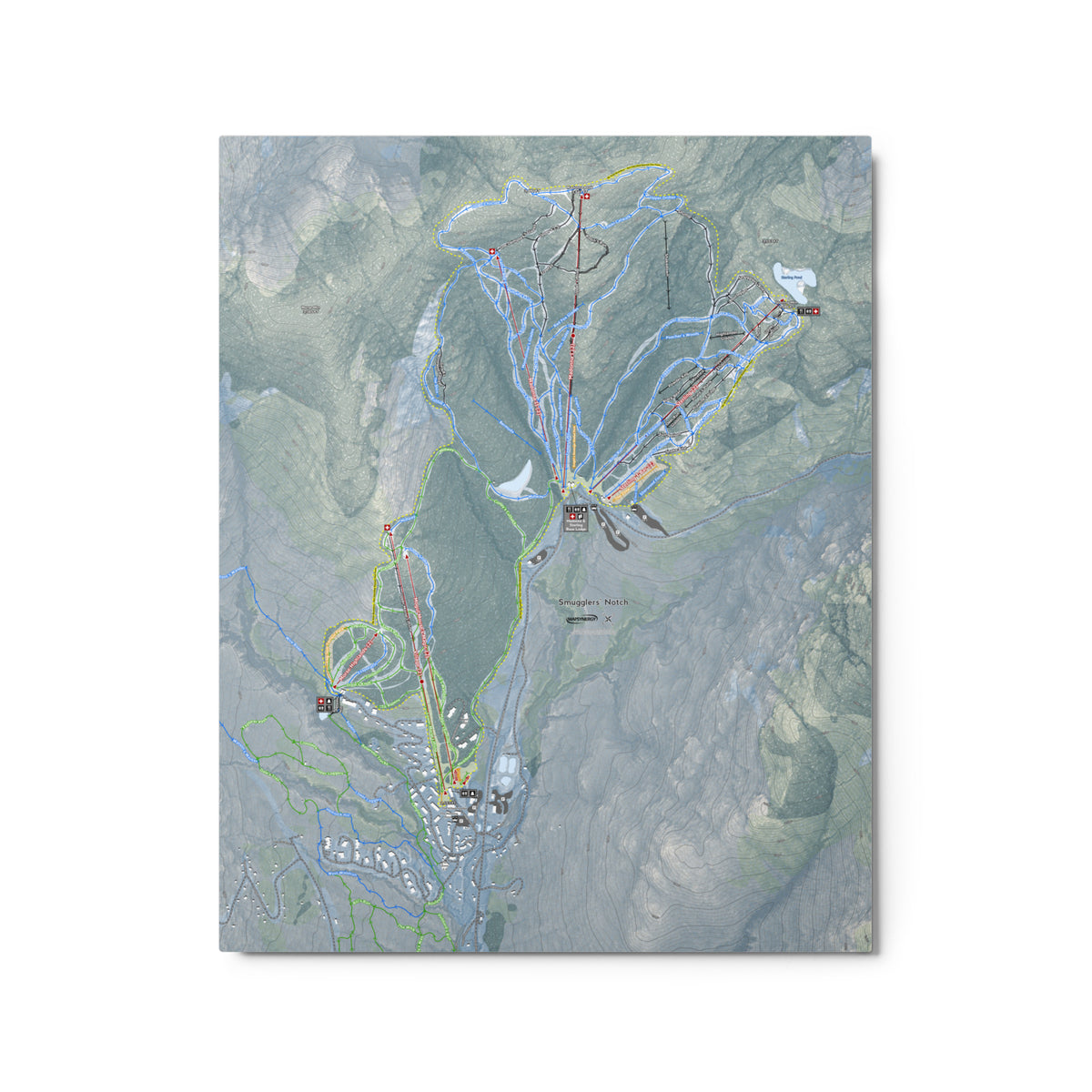 Smugglers Notch, Vermont Ski Resort Map Metal Wall Art