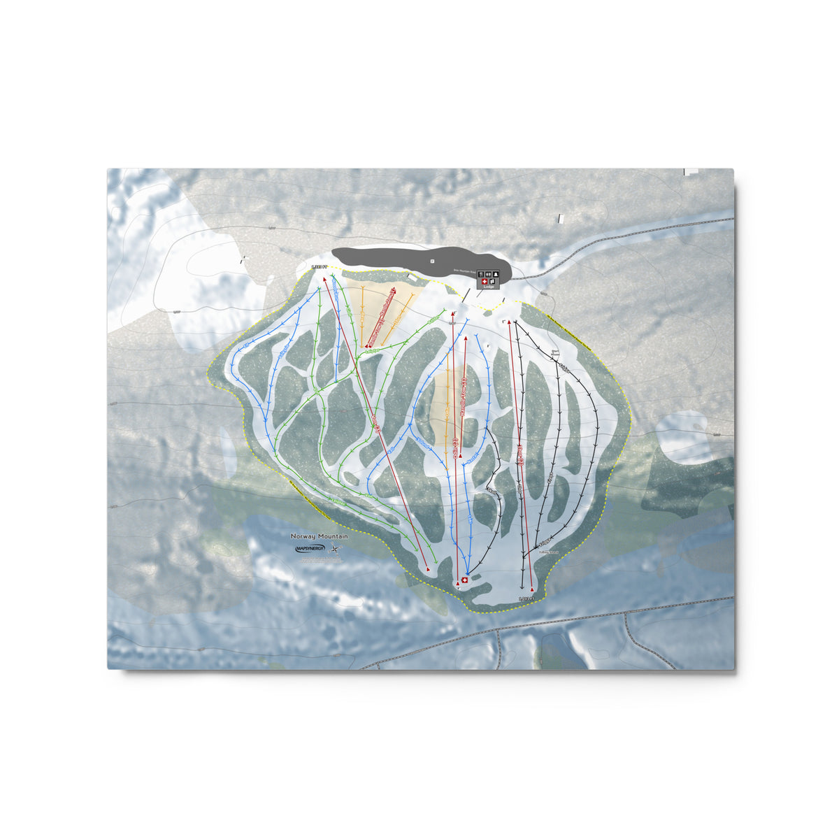 Norway Mountain, Michigan Ski Resort Map Metal Wall Art