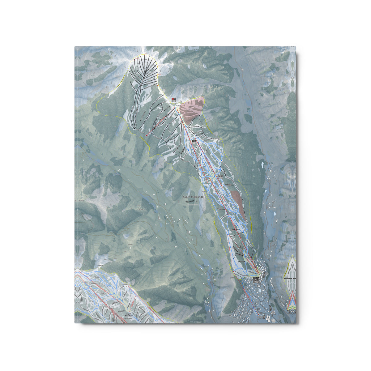 Aspen Highlands, Colorado Ski Resort Map Metal Wall Art