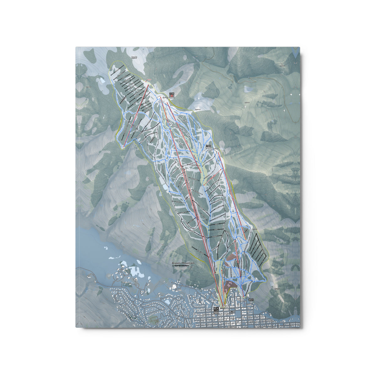 Aspen Mountain, Colorado Ski Resort Map Metal Wall Art