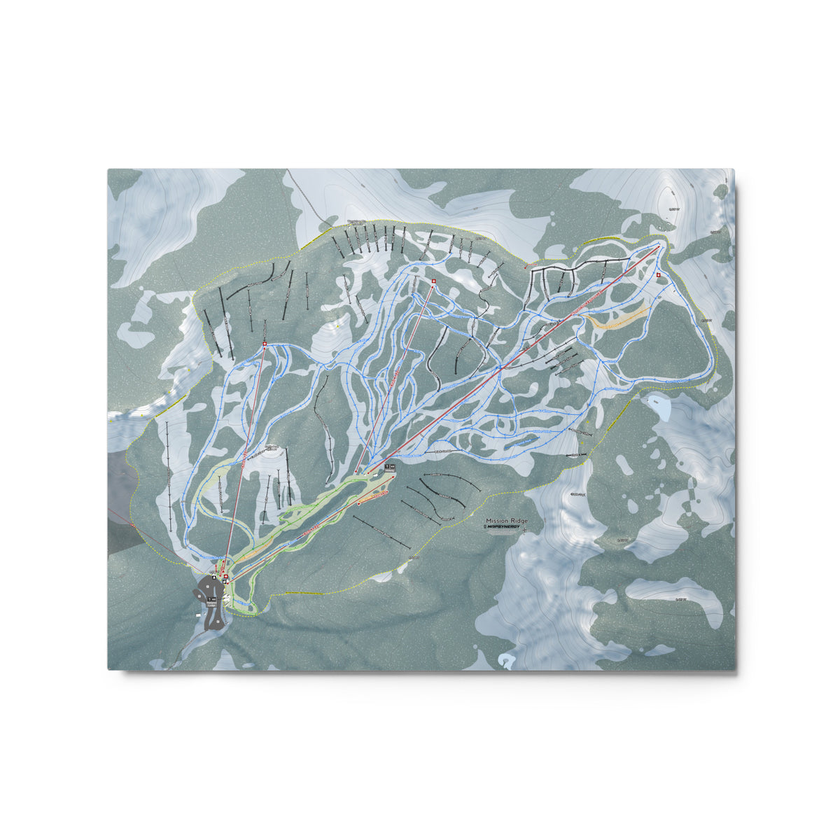 Mission Ridge, Washington Ski Resort Map Metal Wall Art