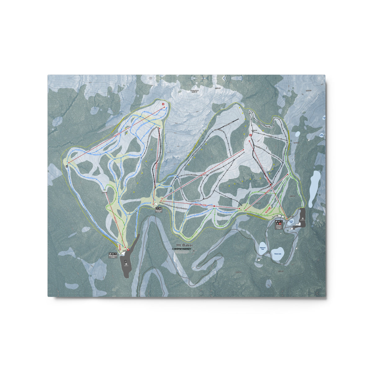 Mt Baker, Washington Ski Resort Map Metal Wall Art